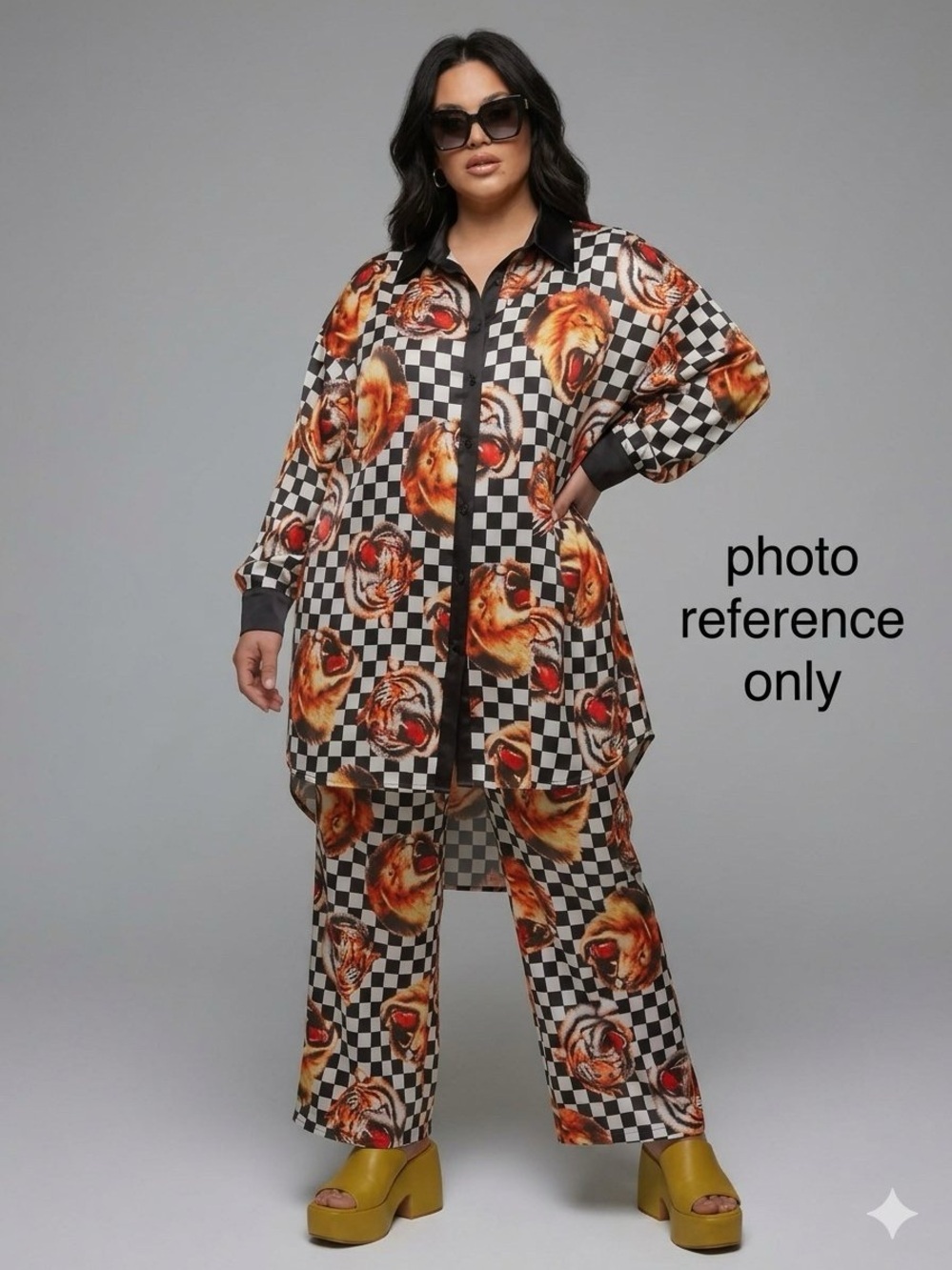 NWT Dressed in Lala Lions Tigers & Check Oh My Satin Set L/XL - Oversized - Picture 2 of 11